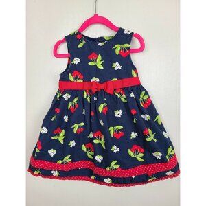 𝅺Gymboree Girls Dress Size 3 Navy Blue Red Cherry Print Sleeveless Flare Casual